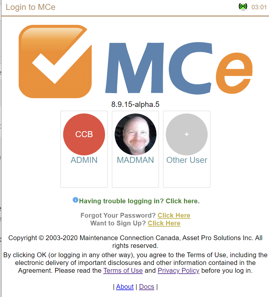 MCe Login Screen with Other Users